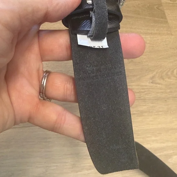 Black Leather Belt with Decorative Silver Buckle - Picture 2 of 5